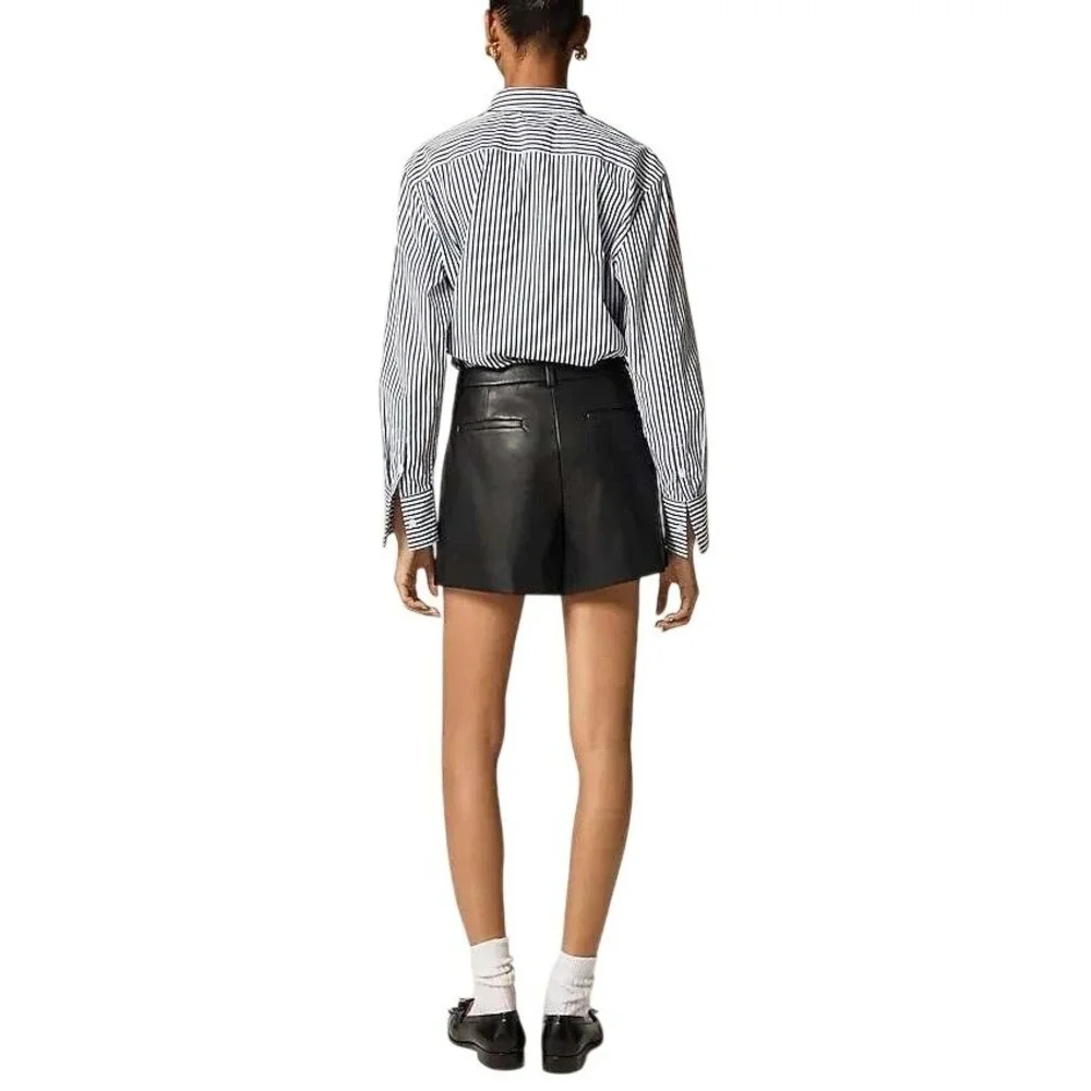 J. Crew Black Faux Leather‎ Pleated Shorts Size 00 High Rise NWT $158